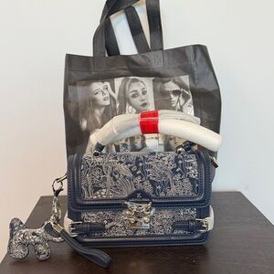 Meng Li Sha Navy Blue Floral Women's Bag